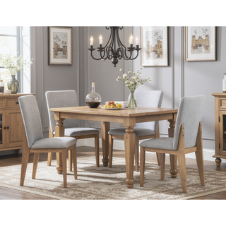 Sunvega Set of 2 Gray Linen Fabric Dining Chairs with Cushioned Seat and Backrest