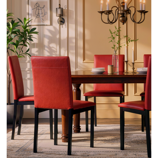 Sunvega Red Faux Leather Upholstered Metal Frame Dining Chairs Set of 4