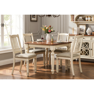Sunvega Antique White Beige Linen Look Upholstered Side Dining Chair Set Of 2