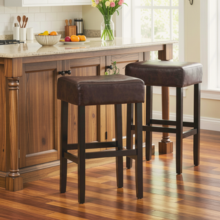 Sunvega Set of 2 Beige Backless Fabric Counter Height Barstools with Padded Seats