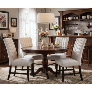 Sunvega Light Gray Flannelette Dining Chairs with Nailhead Trim and Black Wood Legs