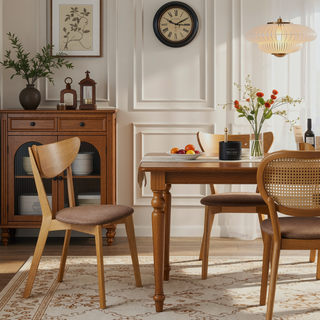 Sunvega Mid-Century Modern Light Walnut Wood Dining Side Chair Set of 2