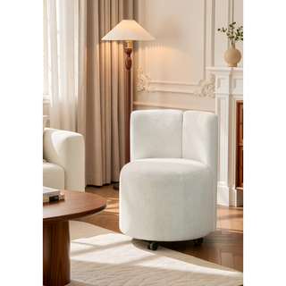 Sunvega White Chenille Swivel Side Chair with Cushioned Seat and Back