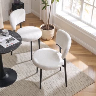 Sunvega Modern Upholstered Dining Chairs with Soft Seat and Metal Legs Set of 2 White
