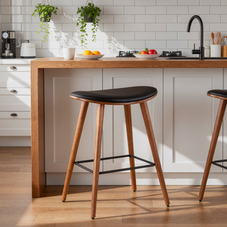 Sunvega Mid-Century Modern Walnut and Black Faux Leather Counter Stool Set of 2
