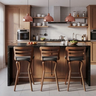 Sunvega 30-Inch Swivel Gray Faux Leather and Walnut Wood Bar Stool