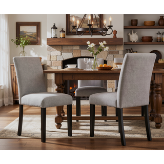 Sunvega Contemporary Parson Style Upholstered Dining Chairs with Gray Fabric