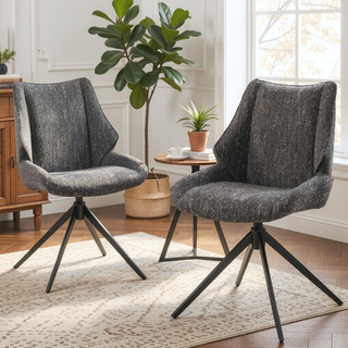 Sunvega Brown Chenille Swivel Side Chair with Padded Seat and Back Cushion