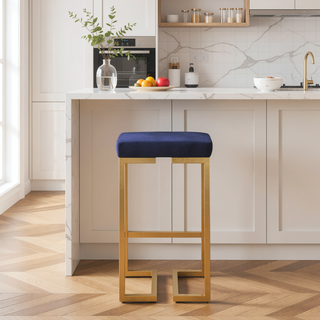 Sunvega Midas Gold Blue Velvet Contemporary Glam Counter Stool Set of 2