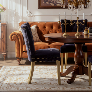 Sunvega Gold Velvet Upholstered Dining Chairs with Tufted Design and Metal Legs