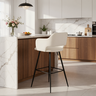 Sunvega Contemporary Black Metal and Cream Faux Leather Barstool Set of 2