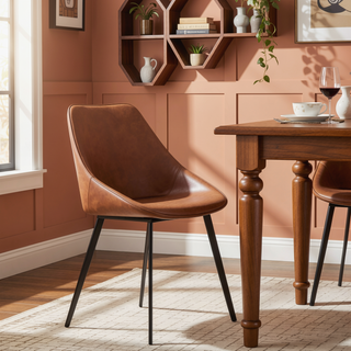 Sunvega Marche Two-Tone Brown Faux Leather and Grey Fabric Chair Set of 2