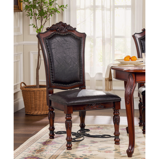Sunvega Traditional Walnut Solid Wood Dining Chairs with Dark Brown Leatherette Seats