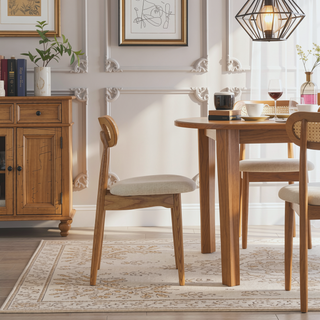 Sunvega Modern Cane Dining Chairs with Rectangular Backrest in Black and Gray