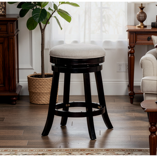 Sunvega 30 Inch Bar Stool with Beige Fabric Seat and Cherry Finish