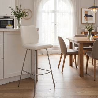 Sunvega White Faux Leather and Brushed Stainless Steel 26" Counter Stool
