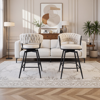 Sunvega Linen Woven Upholstered Bar Chair with 360 Swivel Back and Footrest