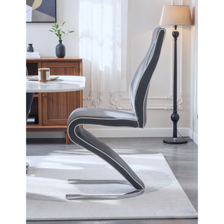 Sunvega Contemporary Zigzag Style Half Moon Metal Base Dining Chairs with White Welt Detail