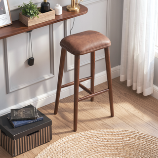 Sunvega Mid-Century Modern PU Leather Bar Stool with Solid Wood Structure