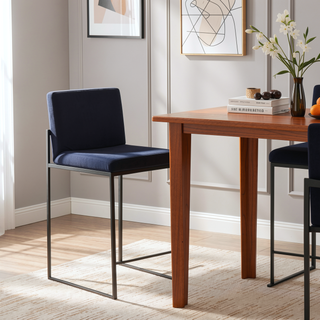 Sunvega Fuji Contemporary High Back Counter Stool with Black Steel Frame and Velvet Upholstery