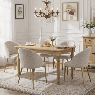 Sunvega Champagne Fabric Upholstered Side Chair Set of 2 for Dining Room