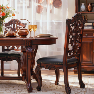 Sunvega Brown and Cherry Side Chair with Nailhead Trim and Floral Motif
