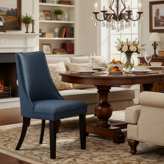 Sunvega Textured Blue Gray Polyester Upholstered Side Chairs with Dark Walnut Wood Legs Set of 2