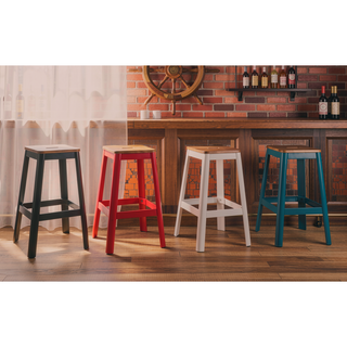 Sunvega Teal Finish Casual Look Bar Stool with Square Wooden Seat and Metal Frame