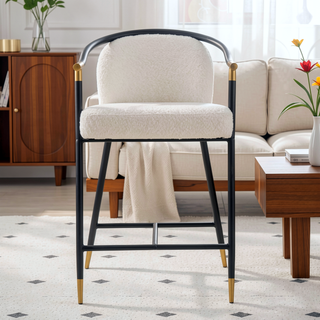 Sunvega Upholstered Navy Blue Counter Stool Set of 2 with Iron Frame