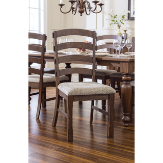 Sunvega Rustic Brown and Oak Finish Fabric Upholstered Side Chair Set of 2