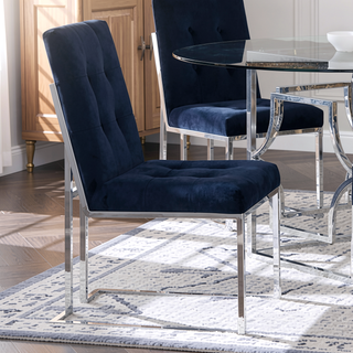 Sunvega Blue and Chrome Tufted Back Dining Chair with Plush Cushioned Seat
