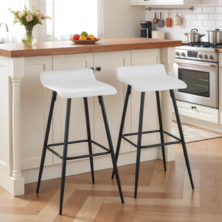 Sunvega Ale Fixed-Height Bar Stool with Upholstered Seat and Black Metal Base