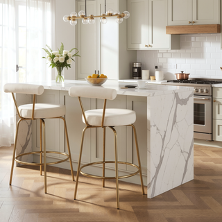 Sunvega Gold Metal and Cream Velvet Glam Counter Stool Set with Swivel Seat