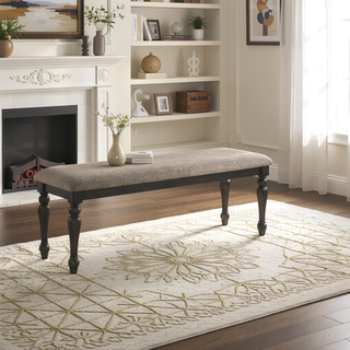 Sunvega Traditional Upholstered Dining Bench with Turned Legs in Charcoal Gray