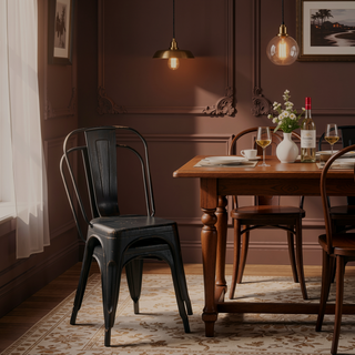 Sunvega Set of 2 Sanded Matte Black Industrial Metal Dining Chairs for Kitchen Cafe Bar