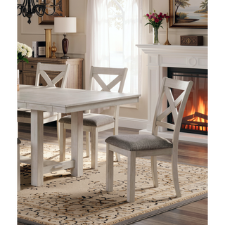 Sunvega Rustic White Oak Dining Table with Extendable Leaf Block Trestle Base