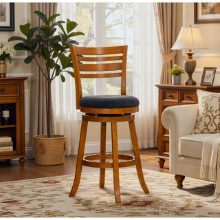 Sunvega Espresso Finish Bar Height Swivel Stool with Charcoal Fabric Seat