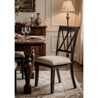 Sunvega Beige Fabric and Weathered Gray Finish Side Chair Set of 2