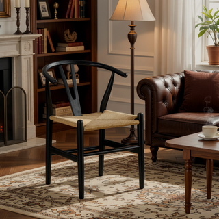 Sunvega Mid-Century Modern Black Rubberwood Dining Chairs with Curved Backrest