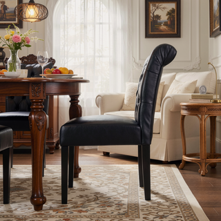 Sunvega Dark Grey Roll Top Button Tufted Dining Chairs Set of 2