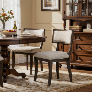 Sunvega Aged Brown Oak Upholstered Dining Chairs with Curved Legs (Set of 2)
