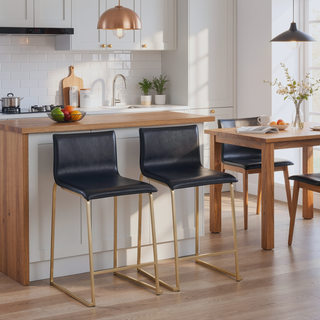 Sunvega Modern Gold Metal and Black Faux Leather Counter Stool Set of 2