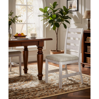 Sunvega Grayish White Finish Wood Frame Brown Fabric Upholstered Side Chairs