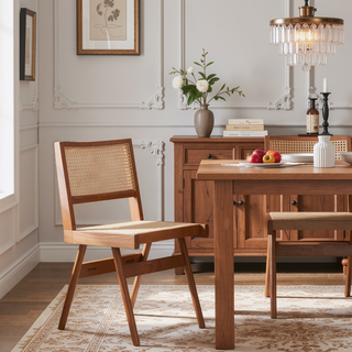 Sunvega Mid-Century Modern Side Chairs with Rattan Inserts and Curved Backrests (Set of 2)
