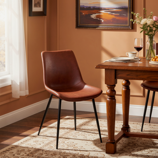 Sunvega Durango Contemporary Dining Chairs with Faux Leather Upholstery and Black Metal Legs