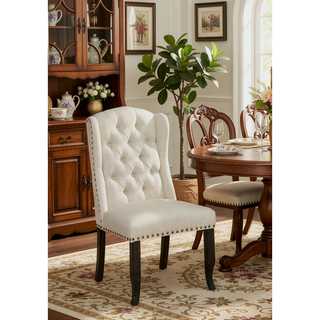 Sunvega Rustic Style Antique Black and Beige Finish Wingback Dining Side Chairs