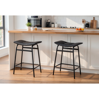 Sunvega Modern Kitchen Barstool Set Of 2 With Black Leather Look And Metal