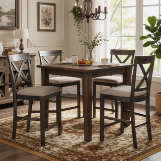 Sunvega Counter Height Dining Table with Storage Shelf in Weathered Gray Finish