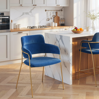 Sunvega Gold Metal Frame and Blue Velvet Upholstery Contemporary Chair Set of 2