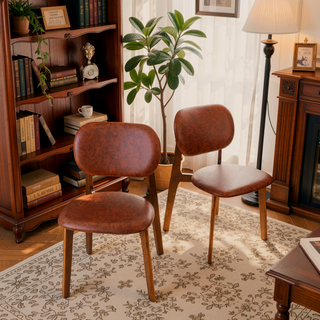 Sunvega Mid-Century Modern Black Vegan Leather Dining Chairs with Walnut Base Set of 2